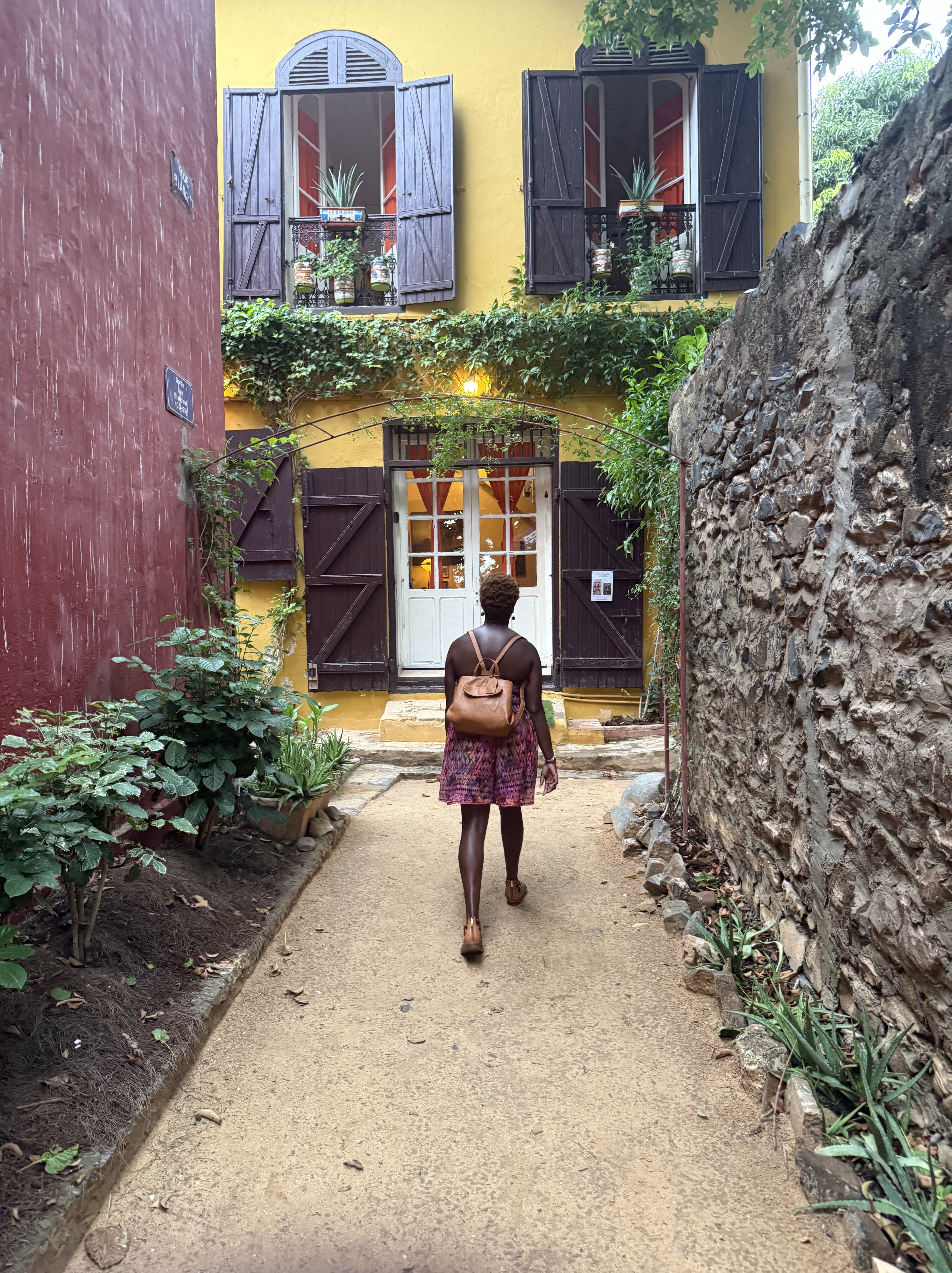 Colorful colonial street on Gorée Island UNESCO World Heritage Site Senegal